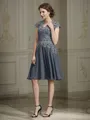 A-Line/Princess V-neck Knee-Length Chiffon Mother of the Bride Dresses With Appliques Lace