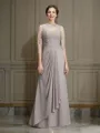 A-Line/Princess Sheer Neck Floor-Length Chiffon Mother of the Bride Dresses With Ruffles