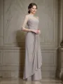 A-Line/Princess Sheer Neck Floor-Length Chiffon Mother of the Bride Dresses With Ruffles