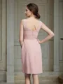 Sheath/Column Sheer Neck Knee-Length Chiffon Mother of the Bride Dresses With Ruffles