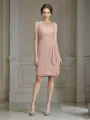 Sheath/Column Sheer Neck Knee-Length Chiffon Mother of the Bride Dresses With Ruffles
