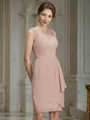 Sheath/Column Sheer Neck Knee-Length Chiffon Mother of the Bride Dresses With Ruffles