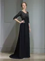 A-Line/Princess V-neck Floor-Length Chiffon Mother of the Bride Dresses With Beading