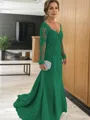 Sheath/Column V-neck Sweep Train Tulle Mother of the Bride Dresses With Appliques Lace