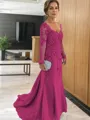 Sheath/Column V-neck Sweep Train Tulle Mother of the Bride Dresses With Appliques Lace
