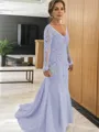Sheath/Column V-neck Sweep Train Tulle Mother of the Bride Dresses With Appliques Lace