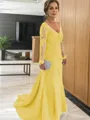 Sheath/Column V-neck Sweep Train Tulle Mother of the Bride Dresses With Appliques Lace