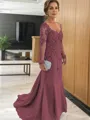 Sheath/Column V-neck Sweep Train Tulle Mother of the Bride Dresses With Appliques Lace
