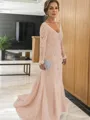 Sheath/Column V-neck Sweep Train Tulle Mother of the Bride Dresses With Appliques Lace