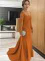 Sheath/Column V-neck Sweep Train Tulle Mother of the Bride Dresses With Appliques Lace