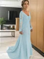 Sheath/Column V-neck Sweep Train Tulle Mother of the Bride Dresses With Appliques Lace