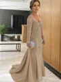 Sheath/Column V-neck Sweep Train Tulle Mother of the Bride Dresses With Appliques Lace