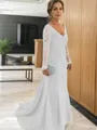 Sheath/Column V-neck Sweep Train Tulle Mother of the Bride Dresses With Appliques Lace