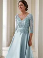 A-Line/Princess V-neck Floor-Length Satin Mother of the Bride Dresses With Appliques Lace