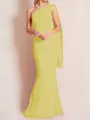 Sheath/Column One-Shoulder Floor-Length Stretch Crepe Mother of the Bride Dresses With Ruffles