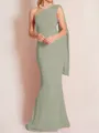 Sheath/Column One-Shoulder Floor-Length Stretch Crepe Mother of the Bride Dresses With Ruffles