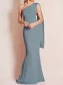 Sheath/Column One-Shoulder Floor-Length Stretch Crepe Mother of the Bride Dresses With Ruffles