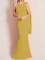 Sheath/Column One-Shoulder Floor-Length Stretch Crepe Mother of the Bride Dresses With Ruffles