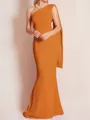Sheath/Column One-Shoulder Floor-Length Stretch Crepe Mother of the Bride Dresses With Ruffles