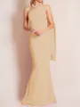 Sheath/Column One-Shoulder Floor-Length Stretch Crepe Mother of the Bride Dresses With Ruffles