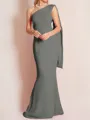 Sheath/Column One-Shoulder Floor-Length Stretch Crepe Mother of the Bride Dresses With Ruffles