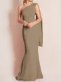 Sheath/Column One-Shoulder Floor-Length Stretch Crepe Mother of the Bride Dresses With Ruffles