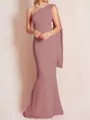 Sheath/Column One-Shoulder Floor-Length Stretch Crepe Mother of the Bride Dresses With Ruffles