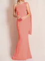 Sheath/Column One-Shoulder Floor-Length Stretch Crepe Mother of the Bride Dresses With Ruffles