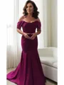 Trumpet/Mermaid Off-the-Shoulder Sweep Train Silk Like Satin Mother of the Bride Dresses With Ruffles