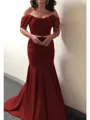 Trumpet/Mermaid Off-the-Shoulder Sweep Train Silk Like Satin Mother of the Bride Dresses With Ruffles