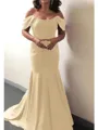 Trumpet/Mermaid Off-the-Shoulder Sweep Train Silk Like Satin Mother of the Bride Dresses With Ruffles