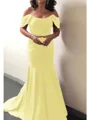 Trumpet/Mermaid Off-the-Shoulder Sweep Train Silk Like Satin Mother of the Bride Dresses With Ruffles