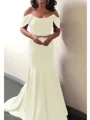Trumpet/Mermaid Off-the-Shoulder Sweep Train Silk Like Satin Mother of the Bride Dresses With Ruffles