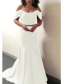 Trumpet/Mermaid Off-the-Shoulder Sweep Train Silk Like Satin Mother of the Bride Dresses With Ruffles