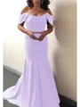 Trumpet/Mermaid Off-the-Shoulder Sweep Train Silk Like Satin Mother of the Bride Dresses With Ruffles