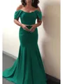 Trumpet/Mermaid Off-the-Shoulder Sweep Train Silk Like Satin Mother of the Bride Dresses With Ruffles