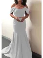 Trumpet/Mermaid Off-the-Shoulder Sweep Train Silk Like Satin Mother of the Bride Dresses With Ruffles