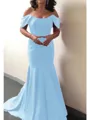 Trumpet/Mermaid Off-the-Shoulder Sweep Train Silk Like Satin Mother of the Bride Dresses With Ruffles