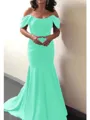 Trumpet/Mermaid Off-the-Shoulder Sweep Train Silk Like Satin Mother of the Bride Dresses With Ruffles