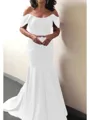 Trumpet/Mermaid Off-the-Shoulder Sweep Train Silk Like Satin Mother of the Bride Dresses With Ruffles