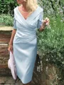 Sheath/Column V-neck Tea-Length Satin Mother of the Bride Dresses With Ruffles