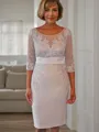 Sheath/Column Scoop Knee-Length Silk Like Satin Mother of the Bride Dresses With Appliques Lace