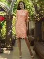 Sheath/Column Off-the-Shoulder Knee-Length Lace Mother of the Bride Dresses With Appliques Lace