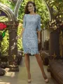 Sheath/Column Off-the-Shoulder Knee-Length Lace Mother of the Bride Dresses With Appliques Lace