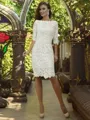 Sheath/Column Off-the-Shoulder Knee-Length Lace Mother of the Bride Dresses With Appliques Lace