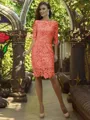 Sheath/Column Off-the-Shoulder Knee-Length Lace Mother of the Bride Dresses With Appliques Lace