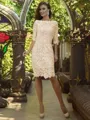 Sheath/Column Off-the-Shoulder Knee-Length Lace Mother of the Bride Dresses With Appliques Lace