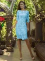 Sheath/Column Off-the-Shoulder Knee-Length Lace Mother of the Bride Dresses With Appliques Lace