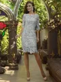 Sheath/Column Off-the-Shoulder Knee-Length Lace Mother of the Bride Dresses With Appliques Lace