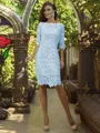 Sheath/Column Off-the-Shoulder Knee-Length Lace Mother of the Bride Dresses With Appliques Lace